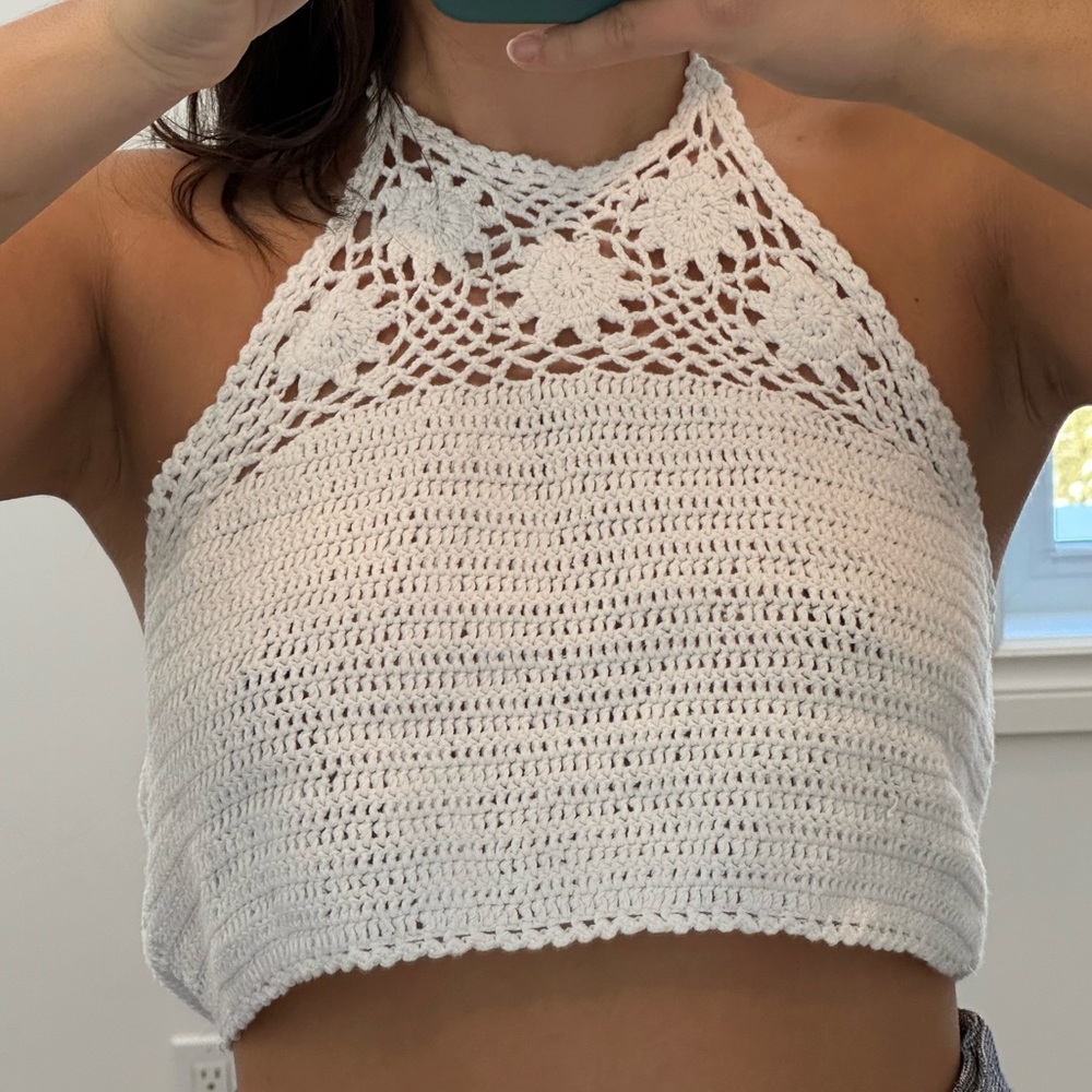 White Crochet Halter Top